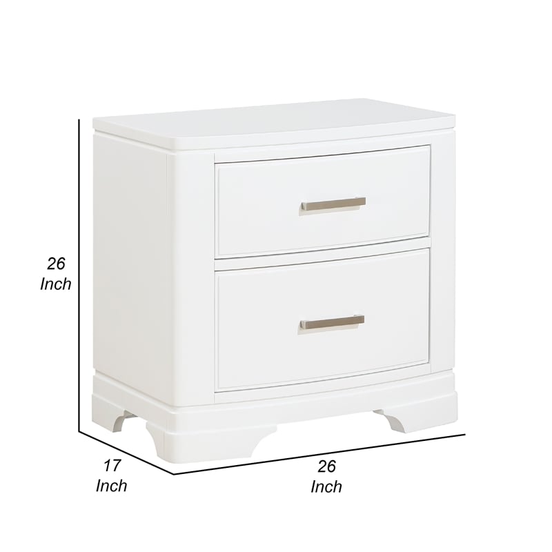 Hudy 2 Drawer Nightstand- Metal Handles- 26 Inch- White Birch Veneer