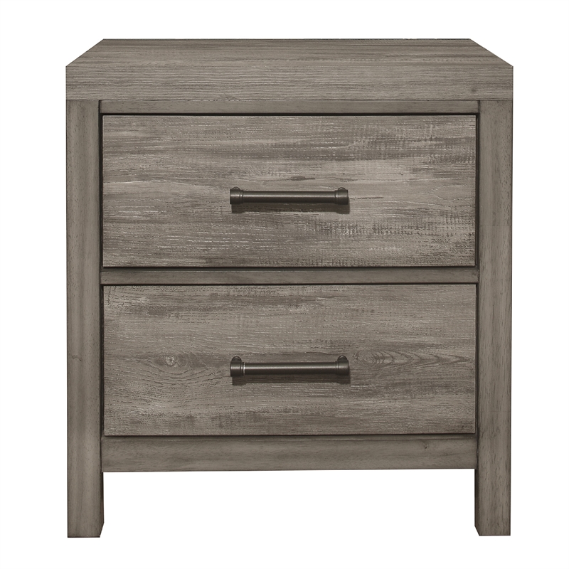 Rie 2 Drawer Nightstand- 26 Inch- Weathered Gray Melamine Laminate