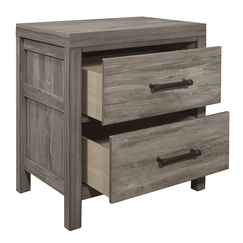 Rie 2 Drawer Nightstand- 26 Inch- Weathered Gray Melamine Laminate