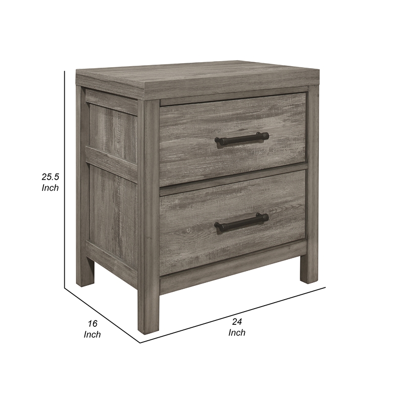 Rie 2 Drawer Nightstand- 26 Inch- Weathered Gray Melamine Laminate