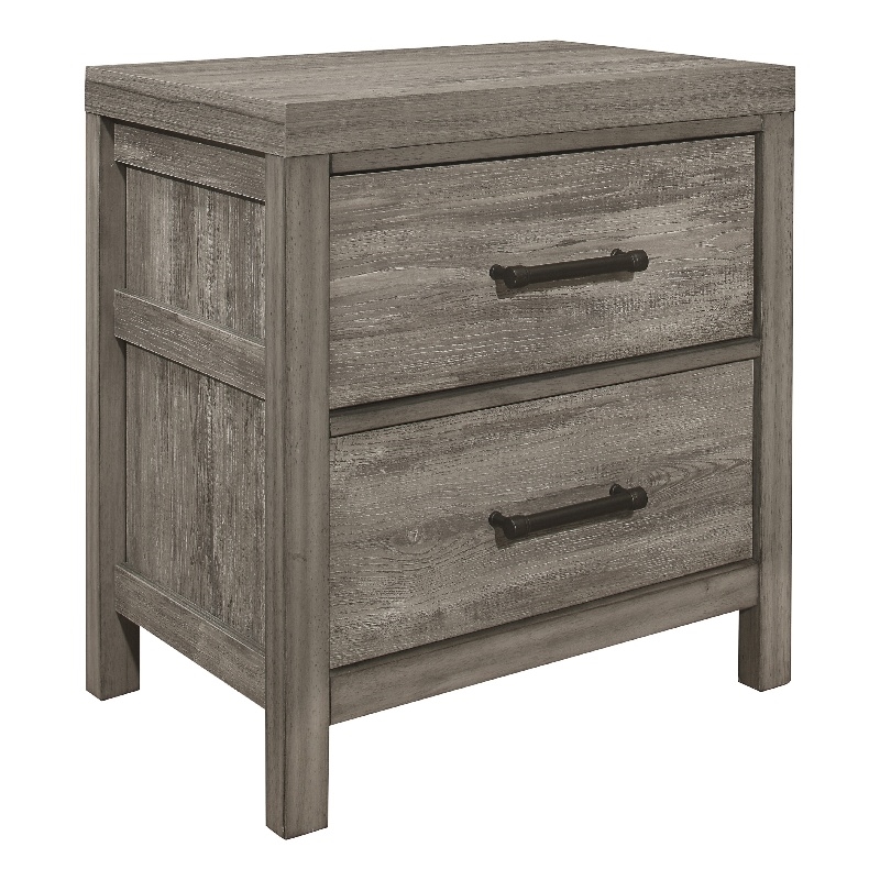 Rie 2 Drawer Nightstand- 26 Inch- Weathered Gray Melamine Laminate