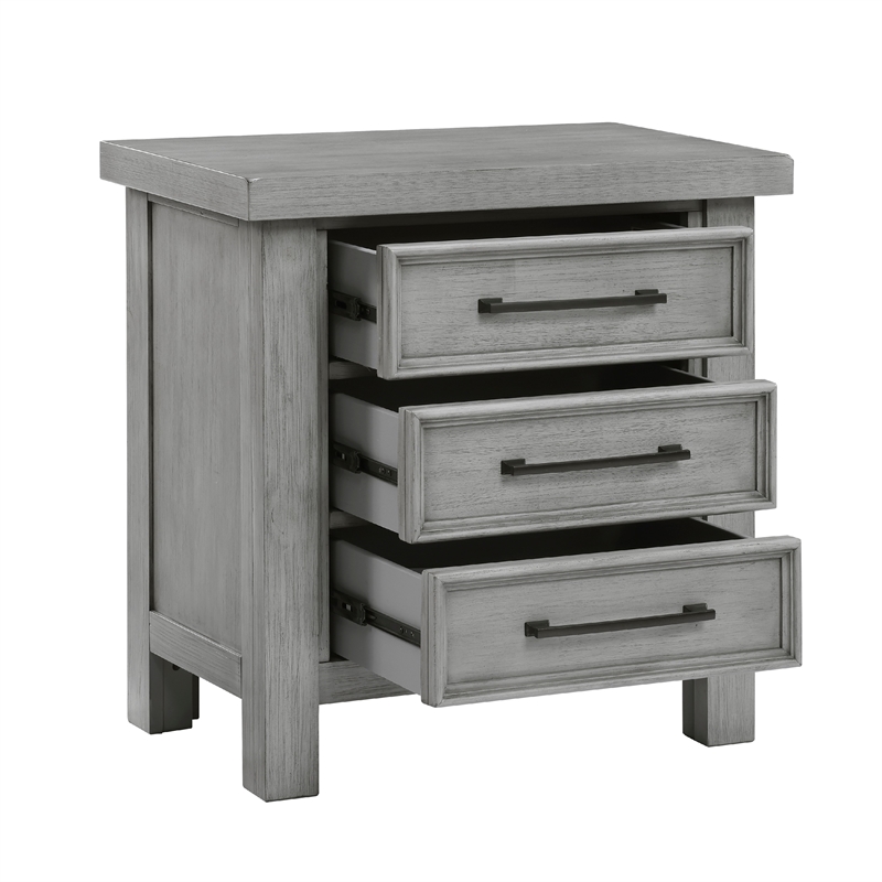Daisy Nightstand- Gray Mango Veneer- 3 Drawers- Bronze Metal Knobs
