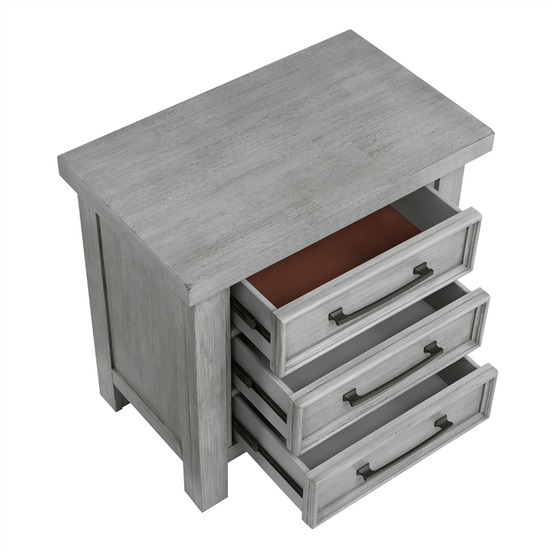 Daisy Nightstand- Gray Mango Veneer- 3 Drawers- Bronze Metal Knobs