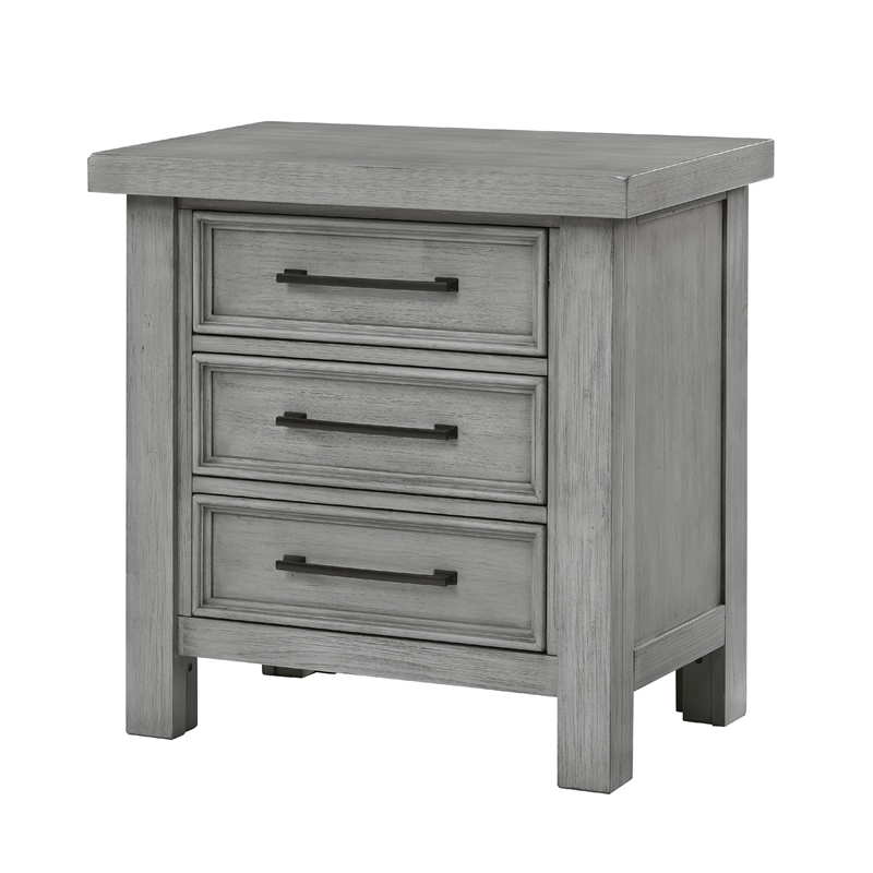 Daisy Nightstand- Gray Mango Veneer- 3 Drawers- Bronze Metal Knobs
