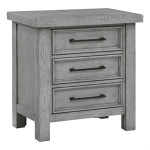 Daisy Nightstand- Gray Mango Veneer- 3 Drawers- Bronze Metal Knobs