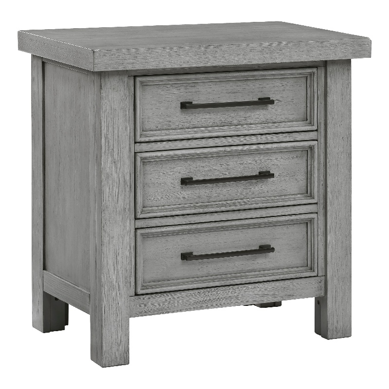 Daisy Nightstand- Gray Mango Veneer- 3 Drawers- Bronze Metal Knobs