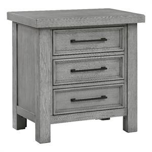 Daisy Nightstand- Gray Mango Veneer- 3 Drawers- Bronze Metal Knobs