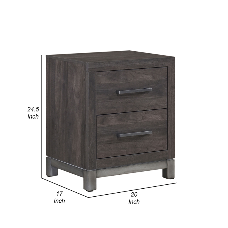 Deena 2 Drawer Nightstand- 25 Inch- Brown Gray Melamine Veneer