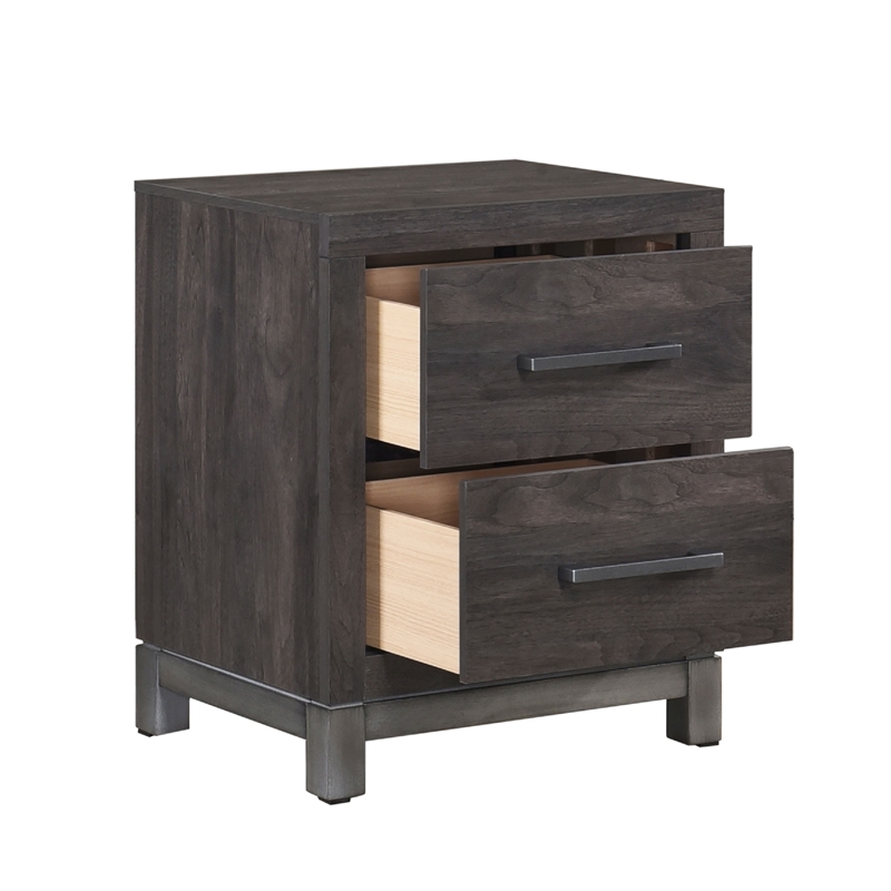 Deena 2 Drawer Nightstand- 25 Inch- Brown Gray Melamine Veneer