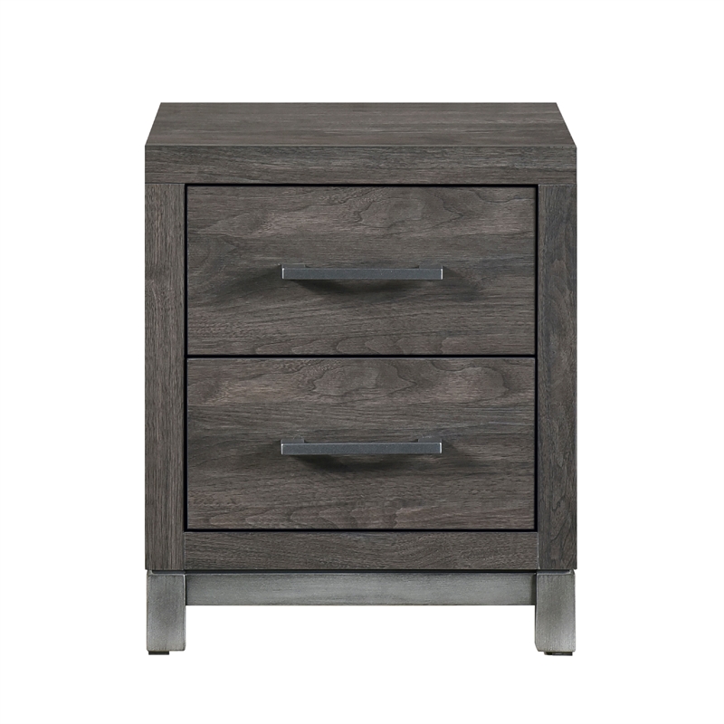 Deena 2 Drawer Nightstand- 25 Inch- Brown Gray Melamine Veneer