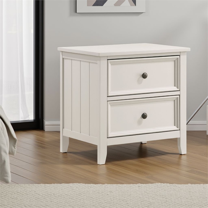 Etgo 2 Drawer Nightstand- 24 Inch- White Melamine Veneer