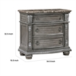 Toga 3 Drawer Nightstand- Gray Acacia Wood Carved Details- 35 Inch