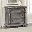 Toga 3 Drawer Nightstand- Gray Acacia Wood Carved Details- 35 Inch
