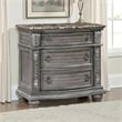 Toga 3 Drawer Nightstand- Gray Acacia Wood Carved Details- 35 Inch