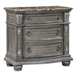 Toga 3 Drawer Nightstand- Gray Acacia Wood Carved Details- 35 Inch