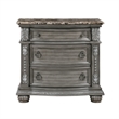 Toga 3 Drawer Nightstand- Gray Acacia Wood Carved Details- 35 Inch