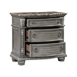 Toga 3 Drawer Nightstand- Gray Acacia Wood Carved Details- 35 Inch