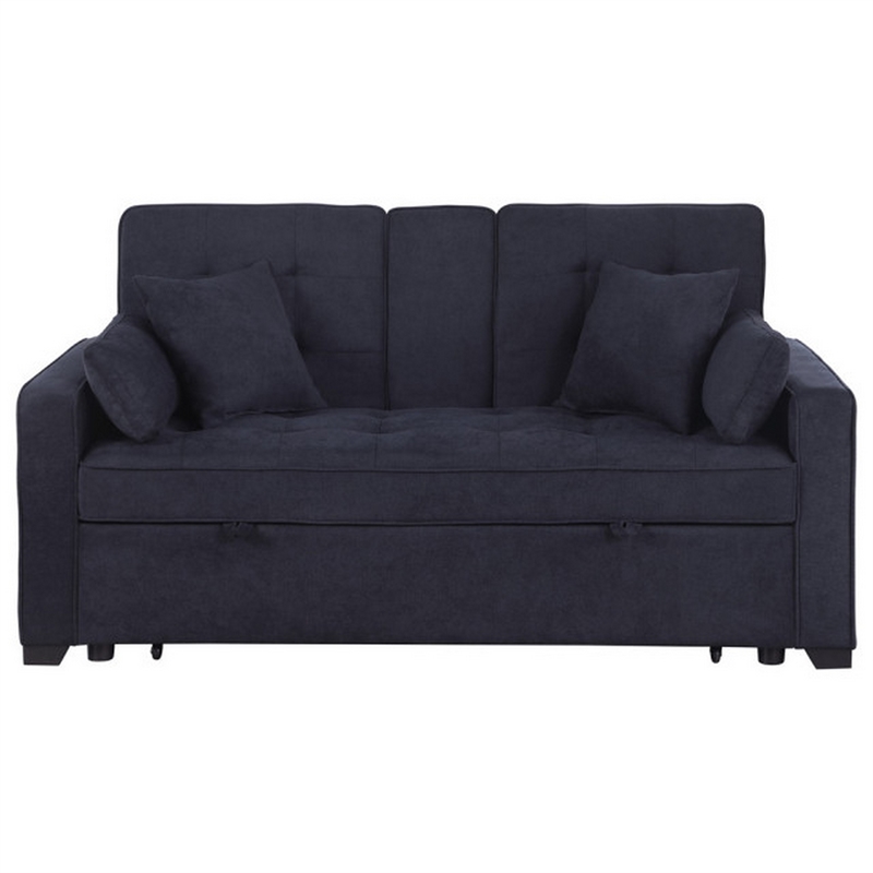 Oli 70 Inch Convertible Sleeper Loveseat- Pull Out Bed- Pillows- Dark Gray