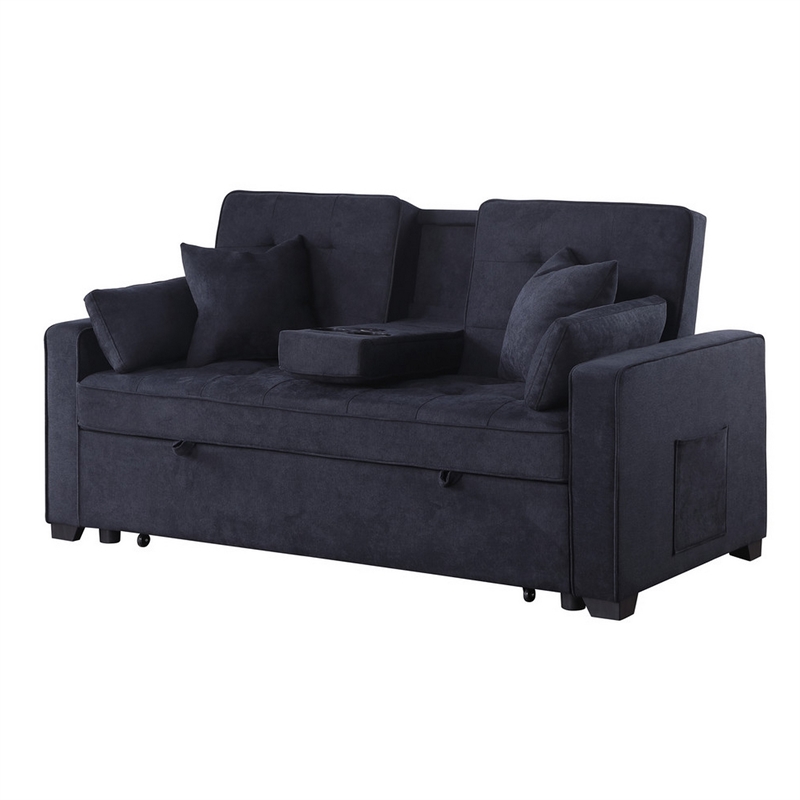 Oli 70 Inch Convertible Sleeper Loveseat- Pull Out Bed- Pillows- Dark Gray