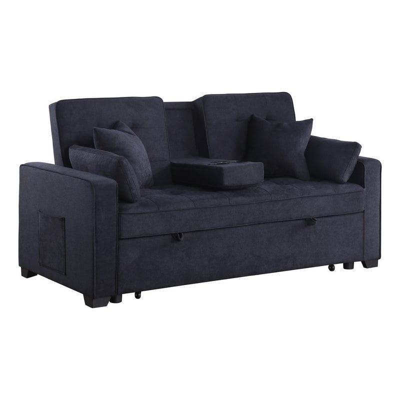 Oli 70 Inch Convertible Sleeper Loveseat- Pull Out Bed- Pillows- Dark Gray