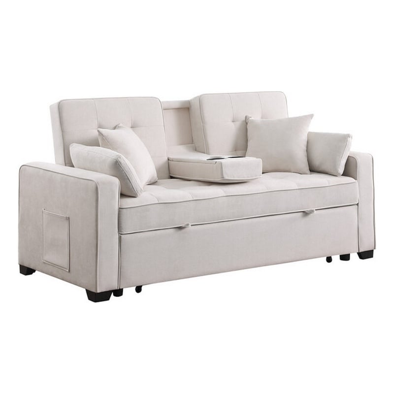 Oli 70 Inch Convertible Sleeper Loveseat- Pull Out Bed- 4 Pillows- Beige