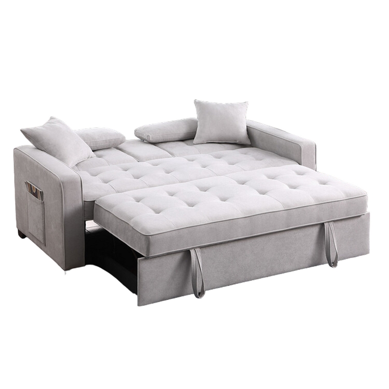 Oli 70 Inch Convertible Sleeper Loveseat- Pull Out Bed- Pillows- Light Gray