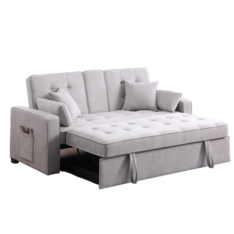 Oli 70 Inch Convertible Sleeper Loveseat- Pull Out Bed- Pillows- Light Gray