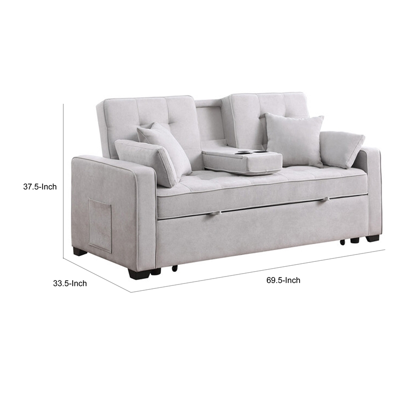 Oli 70 Inch Convertible Sleeper Loveseat- Pull Out Bed- Pillows- Light Gray