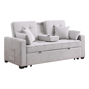 Oli 70 Inch Convertible Sleeper Loveseat- Pull Out Bed- Pillows- Light Gray