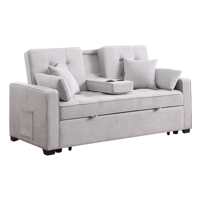 Oli 70 Inch Convertible Sleeper Loveseat- Pull Out Bed- Pillows- Light Gray