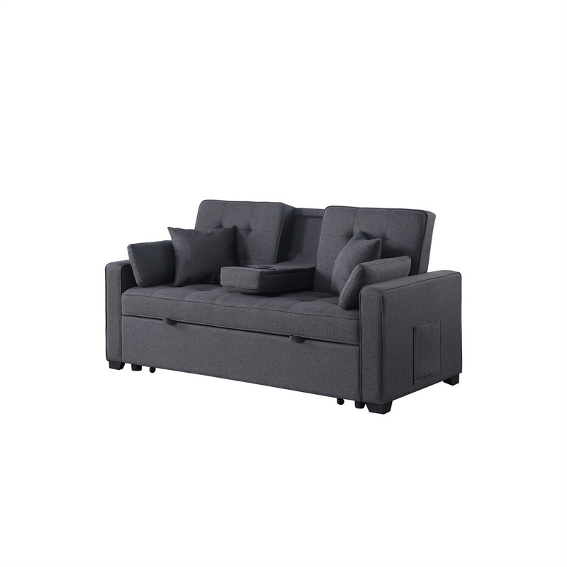 Oli 70 Inch Convertible Sleeper Loveseat- Pull Out Bed- Pillows- Stone Gray
