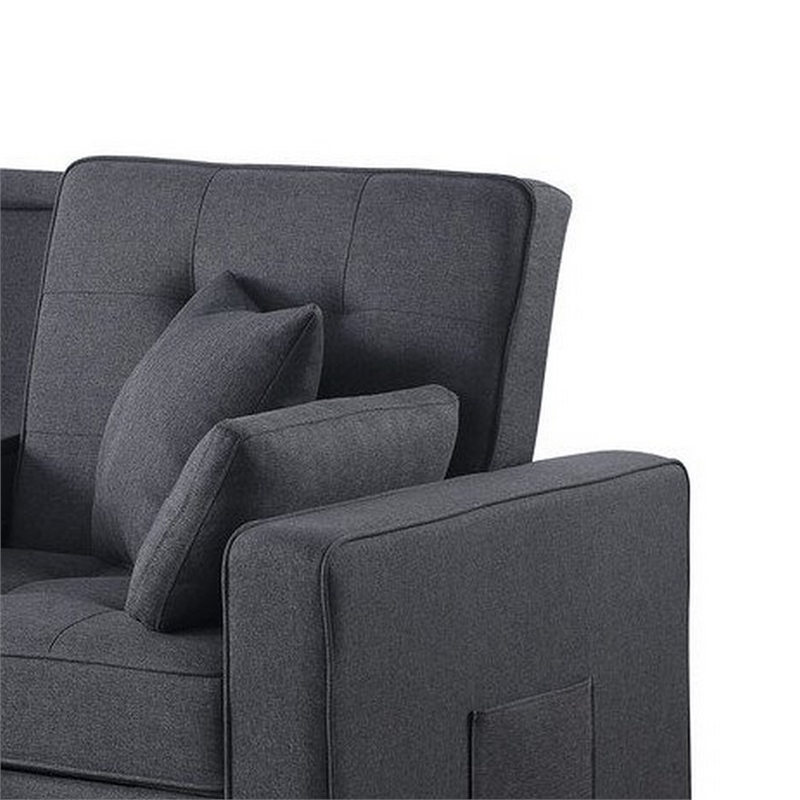 Oli 70 Inch Convertible Sleeper Loveseat- Pull Out Bed- Pillows- Stone Gray