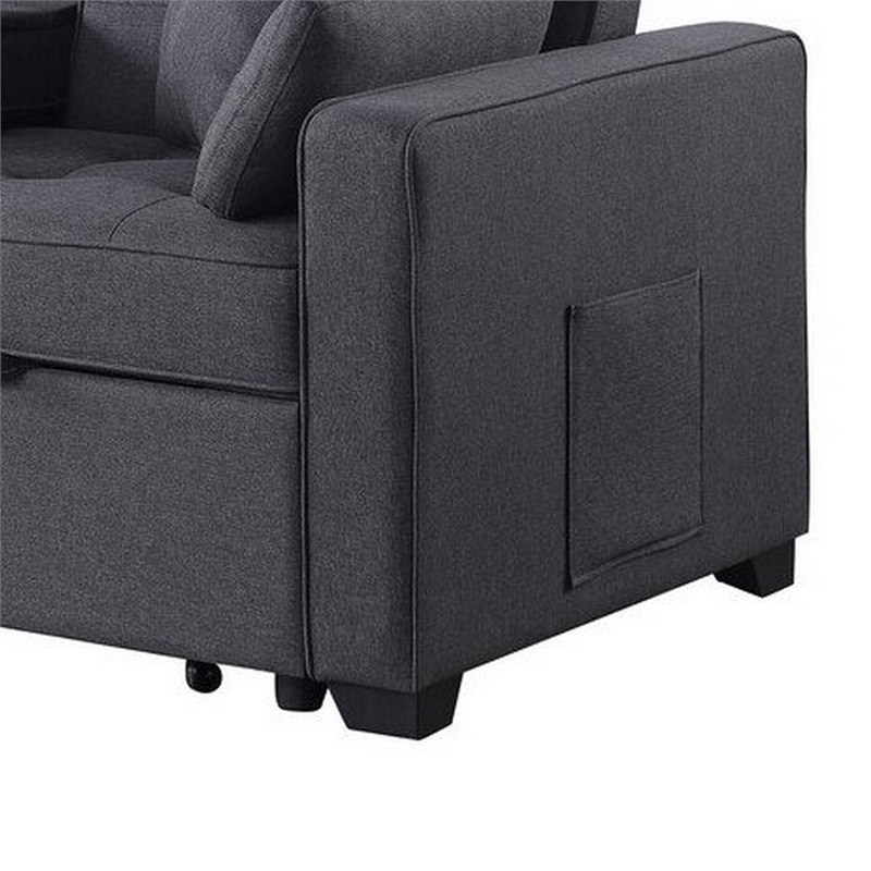 Oli 70 Inch Convertible Sleeper Loveseat- Pull Out Bed- Pillows- Stone Gray