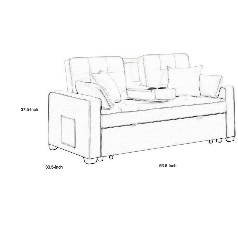 Oli 70 Inch Convertible Sleeper Loveseat- Pull Out Bed- Pillows- Stone Gray