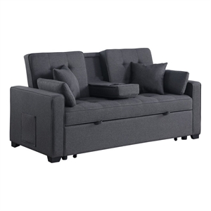 Oli 70 Inch Convertible Sleeper Loveseat- Pull Out Bed- Pillows- Stone Gray