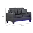 Iris Loveseat w 2 Pillows- LED- USB Ports- Black Faux Leather- 56 Inch