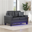 Iris Loveseat w 2 Pillows- LED- USB Ports- Black Faux Leather- 56 Inch