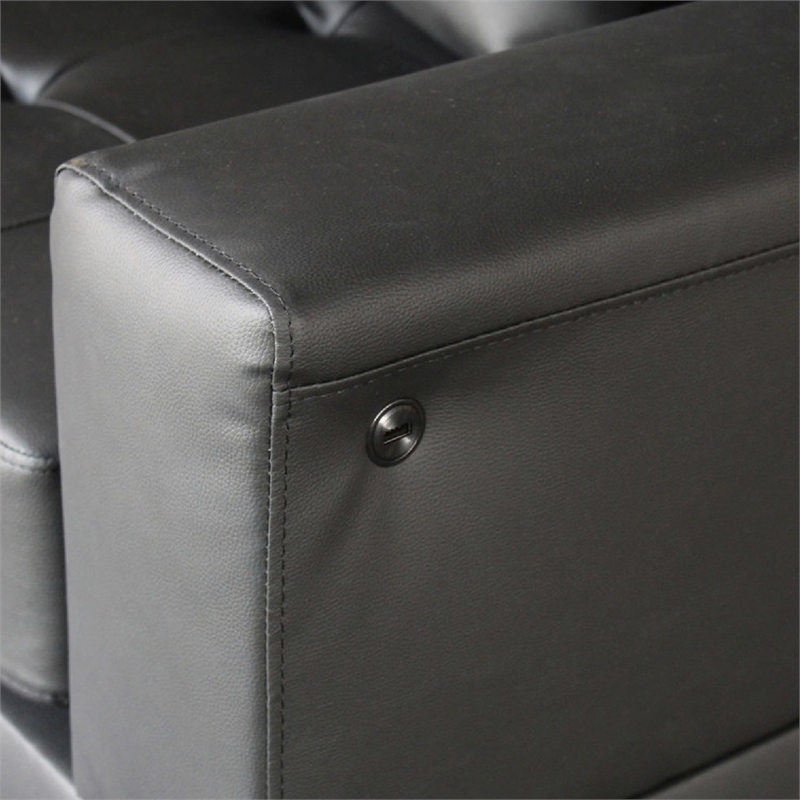 Iris Loveseat w 2 Pillows- LED- USB Ports- Black Faux Leather- 56 Inch