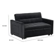 Marve Convertible Sleeper Loveseat- Side Pockets- Black Velvet 54 Inch