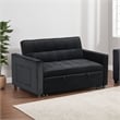 Marve Convertible Sleeper Loveseat- Side Pockets- Black Velvet 54 Inch
