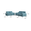 Tiu 2pc Sofa- Loveseat Set- 4 Pillows- Black Metal Legs- Blue Chenille