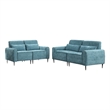 Tiu 2pc Sofa- Loveseat Set- 4 Pillows- Black Metal Legs- Blue Chenille