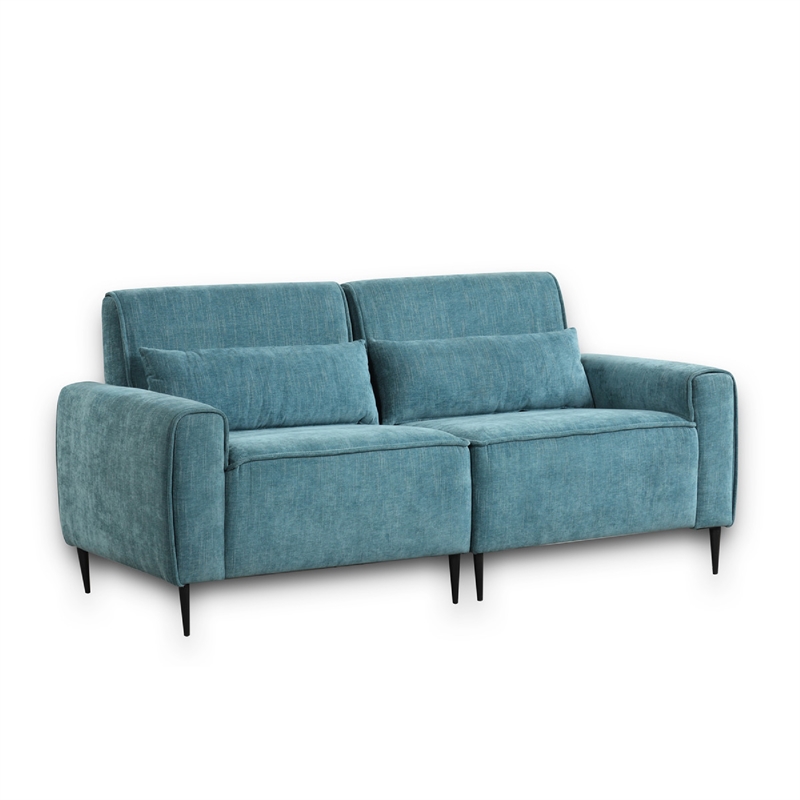 Tiu 2pc Sofa- Loveseat Set- 4 Pillows- Black Metal Legs- Blue Chenille