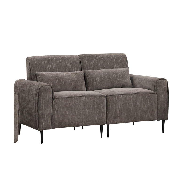 Tiu 2pc Sofa- Loveseat Set- 4 Pillows- Black Metal Legs- Gray Chenille