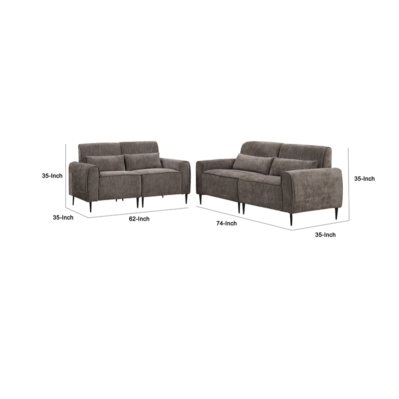 Tiu 2pc Sofa- Loveseat Set- 4 Pillows- Black Metal Legs- Gray Chenille