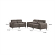 Tiu 2pc Sofa- Loveseat Set- 4 Pillows- Black Metal Legs- Gray Chenille