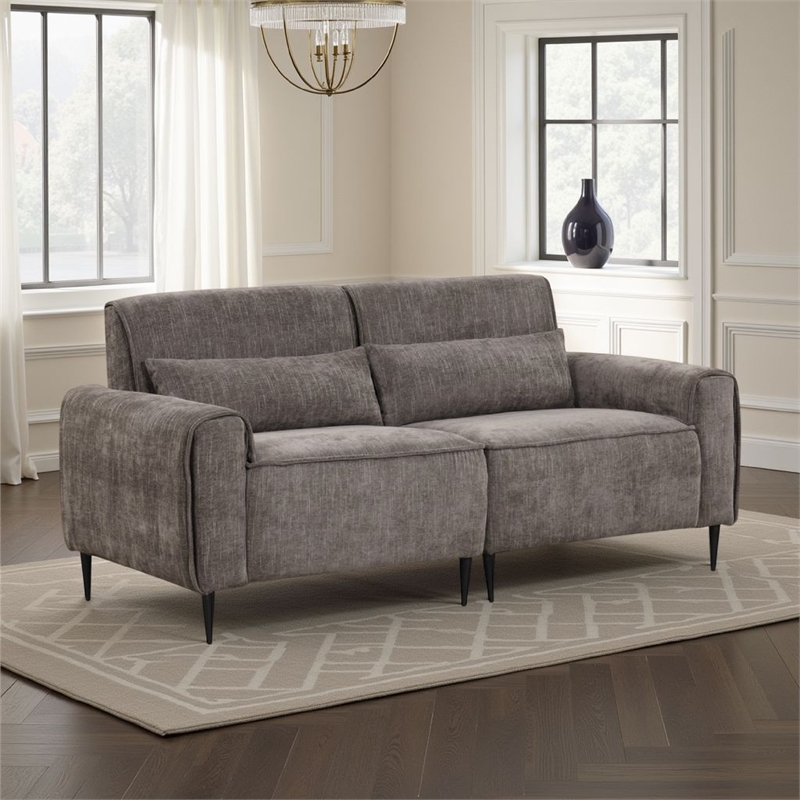 Tiu 2pc Sofa- Loveseat Set- 4 Pillows- Black Metal Legs- Gray Chenille