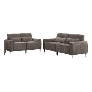 Tiu 2pc Sofa- Loveseat Set- 4 Pillows- Black Metal Legs- Gray Chenille