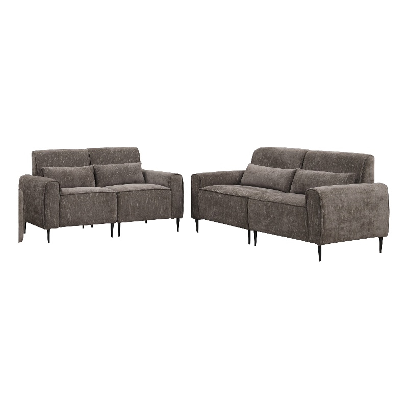 Tiu 2pc Sofa- Loveseat Set- 4 Pillows- Black Metal Legs- Gray Chenille