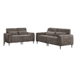 Tiu 2pc Sofa- Loveseat Set- 4 Pillows- Black Metal Legs- Gray Chenille